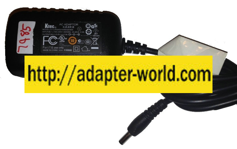 KTEC KSA0100500200D5 AC ADAPTER 5VDC 2A New -( ) 1x3.4mm Strai