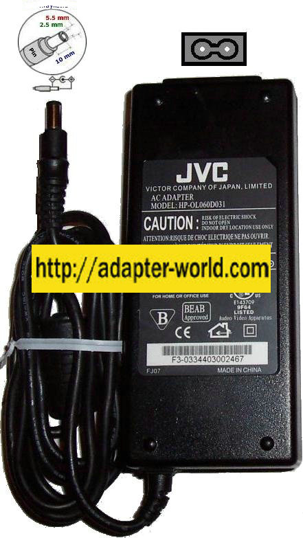 JVC HP-OL060D31 AC ADAPTER 12VDC 5A -( )- 2.5x5.5mm 100-240Vac L