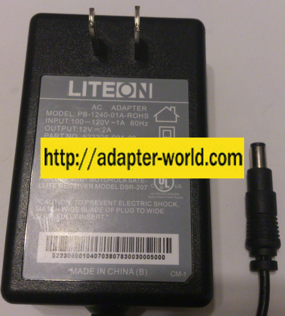 LITEON PB-1240-01A-ROHS AC ADAPTER 12VDC 2A NEW -( ) 2.5x5.5x9