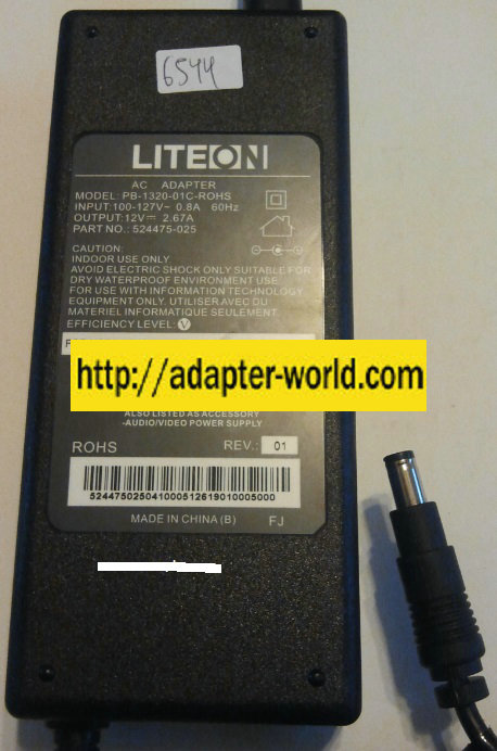 LITEON PB-1320-01C-ROHS AC ADAPTER 12VDC 2.67A NEW -( )- 2x5.5x