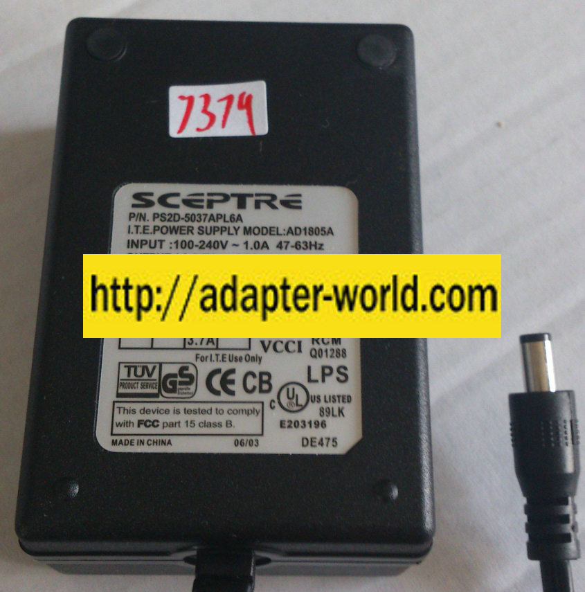 SCEPTRE AD1805A AC ADAPTER 4-5.5VDC 3.8A NEW -( )-