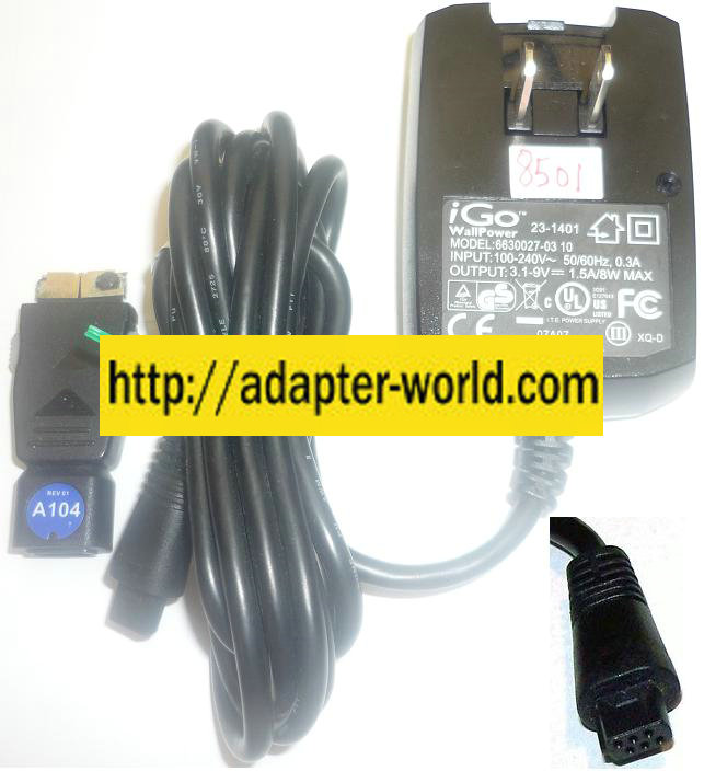 iGO 6630027-03 10 AC ADAPTER 3.1-9VDC 1.5A 8W NEW USB CONNECTOR