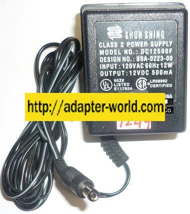 NEW 12VDC 500mA USED -(+) FOR SHUN SHING DC12500F AC ADAPTER 2x5.5x8mm ROUND BARREL PLUG-IN CLASS 2 TRANSFORME