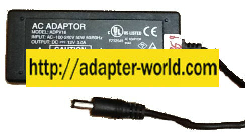 ADPV16 AC ADAPTER 12VDC 3A New -( )- 2.2 x 5.4 x 11.6 mm Straig - Click Image to Close