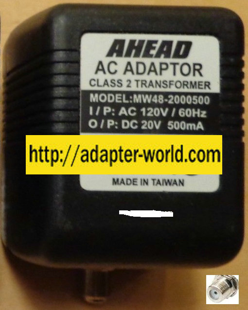AHEAD MW48-2000500 AC Adaptor 500 20VDC 500mA -( ) RF POWER SUPP - Click Image to Close