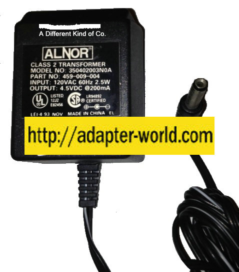 ALNOR 350402003N0A AC ADAPTER 4.5VDC 200mA New (-) 2 x 4.8 x 1 - Click Image to Close