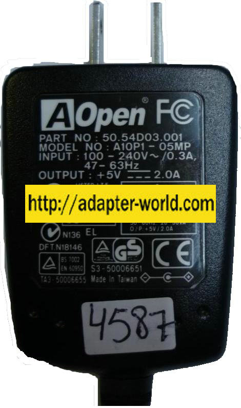 AOPEN A10P1-05MP AC ADAPTER 22V 745mA I.T.E POWER SUPPLY FOR GPS - Click Image to Close