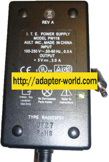 AULT PW118 AC ADAPTER 5V 3A I.T.E POWER SUPPLY - Click Image to Close