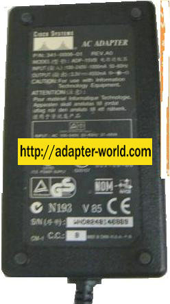 CISCO ADP-15VB AC ADAPTER 3.3V dc 4550mA -( ) 2.5x5.5mm 90 ° 100- - Click Image to Close