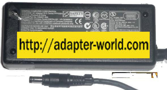 HP COMPAQ PPP009H AC ADAPTER 18.5VDC 3.5A -( ) 1.7x4.8 100-240va