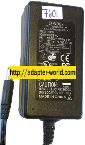 CONDOR HK-I518-A12 12VDC 1.5A -( ) 2x5.5mm NEW ITE POWER Supply - Click Image to Close