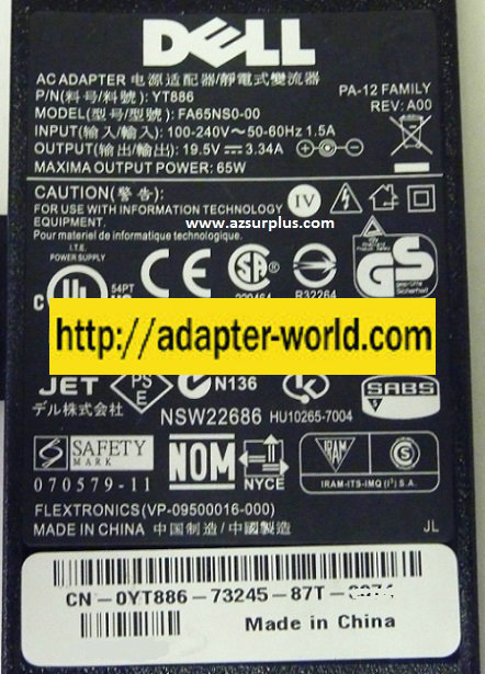 DELL FA65NS0-00 AC ADAPTER 19.5VDC 3.34 New 5.2 x 7.3 x 13 mm S - Click Image to Close