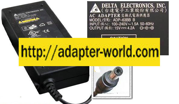 DELTA ADP-63BB B AC ADAPTER 15V 4.2A LAPTOP POWER SUPPLY - Click Image to Close