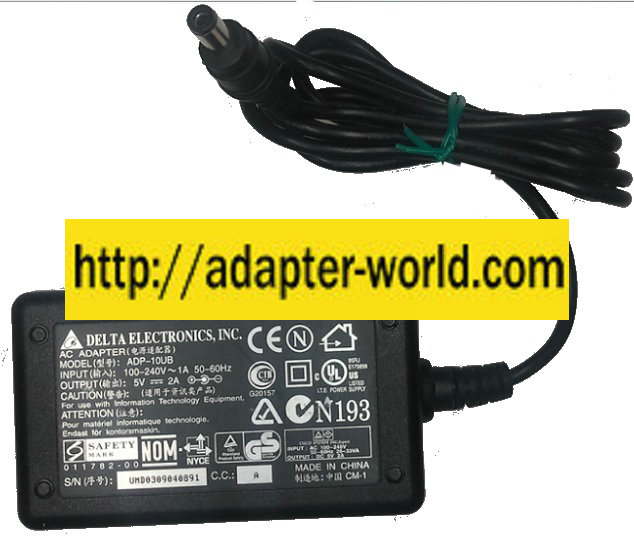 DELTA ELECTRONICS ADP-10UB AC ADAPTER 5V 2A New -( )- 3.3x5.5mm - Click Image to Close