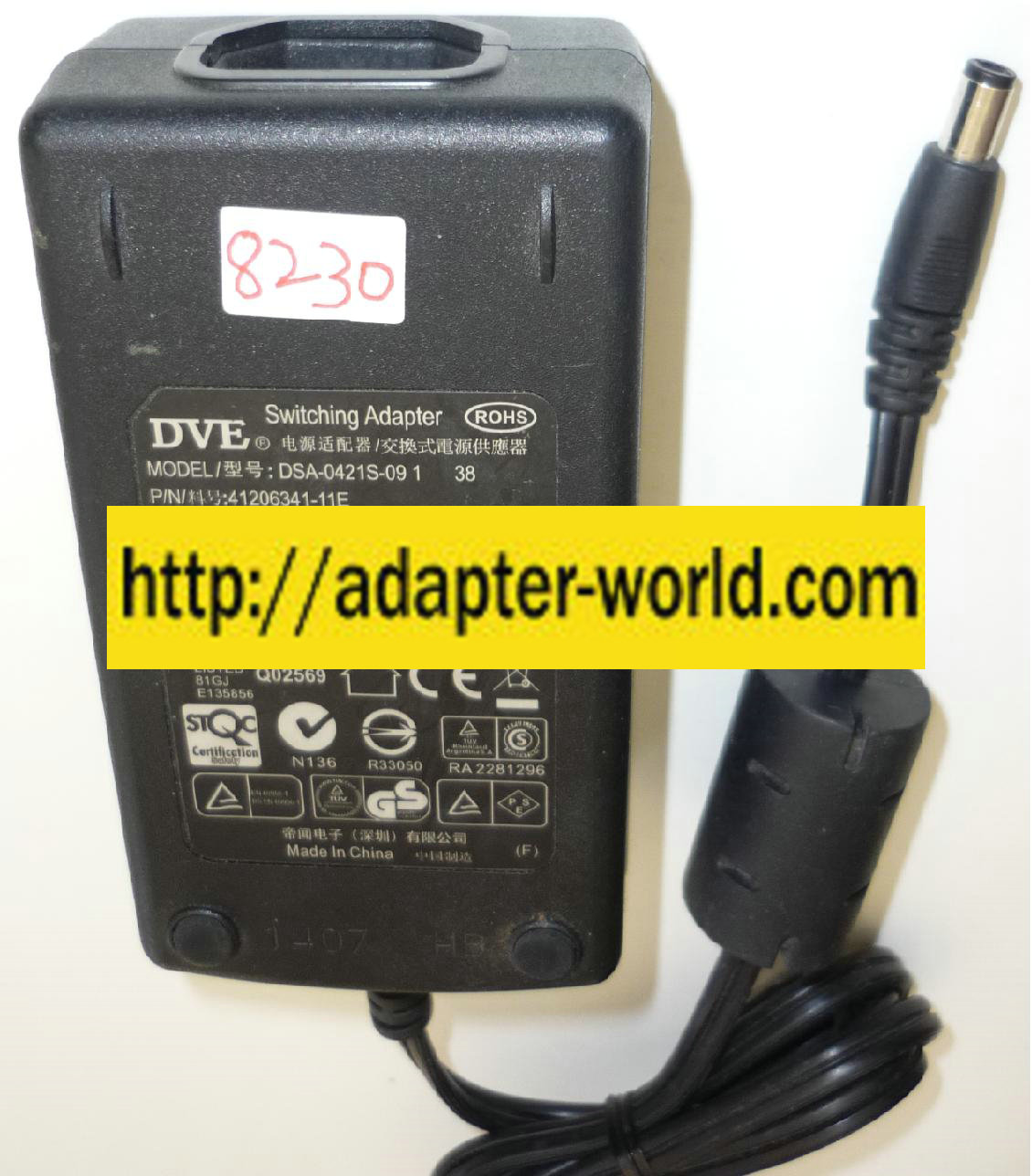 DVE DSA-0421S-091 AC ADAPTER NEW -( )2.5x5.5 9.5VDC 4A ROUND B - Click Image to Close