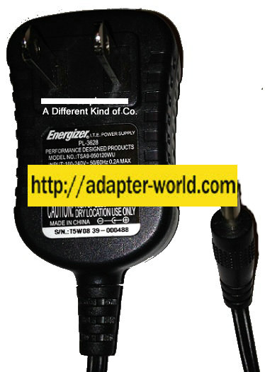 ENERGIZER TSA9-050120WU AC ADAPTER 5VDC 1.2A New -( )- 1.3 x 3. - Click Image to Close