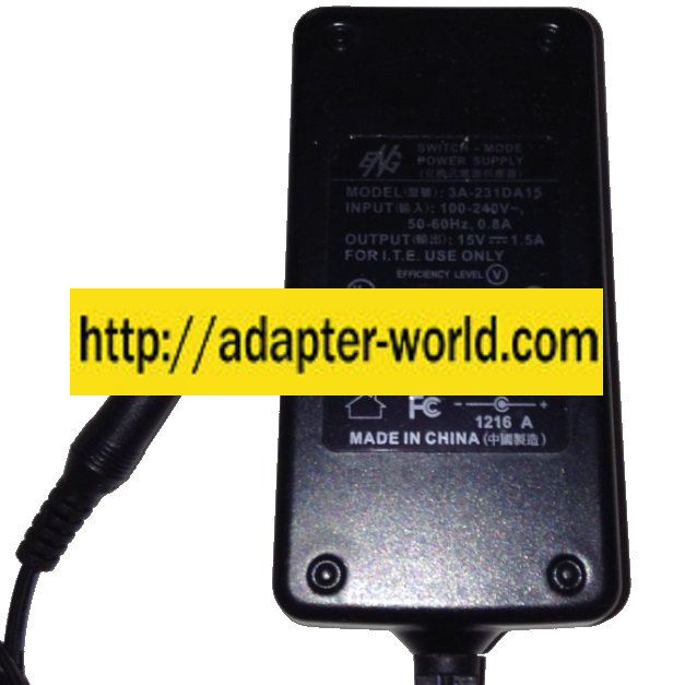 ENG 3A-231A15 AC ADAPTER 15Vdc 1.5A New -( ) 1.7 x 4.8 x 9.5 mm - Click Image to Close