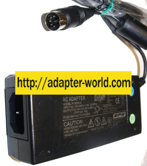 EPS F10603-C AC ADAPTER 12-14V DC 5-4.82A NEW 5-PIN DIN CONNECT - Click Image to Close