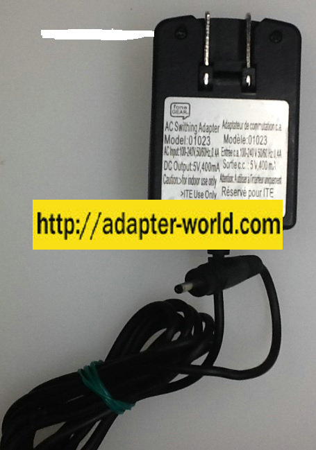 FONE GEAR 01023 AC ADAPTER 5VDC 400mA New 1.1 x 2.5 x 9mm Strai - Click Image to Close