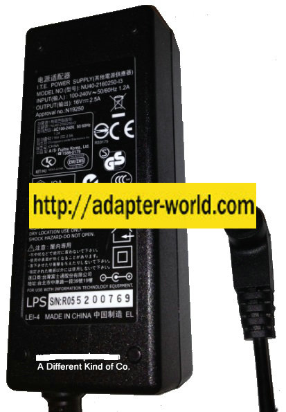 FUJITSU NU40-2160250-I3 AC ADAPTER 16VDC 2.5A New -( )- 1 x 4.6 - Click Image to Close