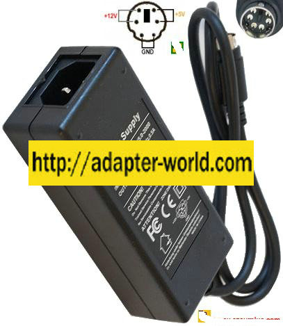 Finecom 34W-12-5 AC Adapter 5VDC 12V 2A 6Pin 9mm Mini Din DUAL V - Click Image to Close