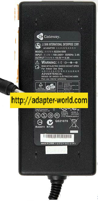 GATEWAY LISHIN 0220A1890 AC ADAPTER 18.5V 4.9A LAPTOP POWER SUPP - Click Image to Close