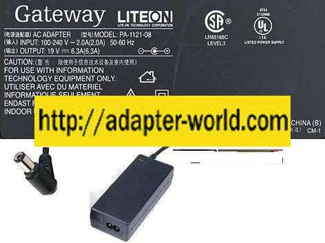 GATEWAY LITEON PA-1121-08 AC ADAPTER 19V 6.3A LAPTOP POWER SUPPL - Click Image to Close