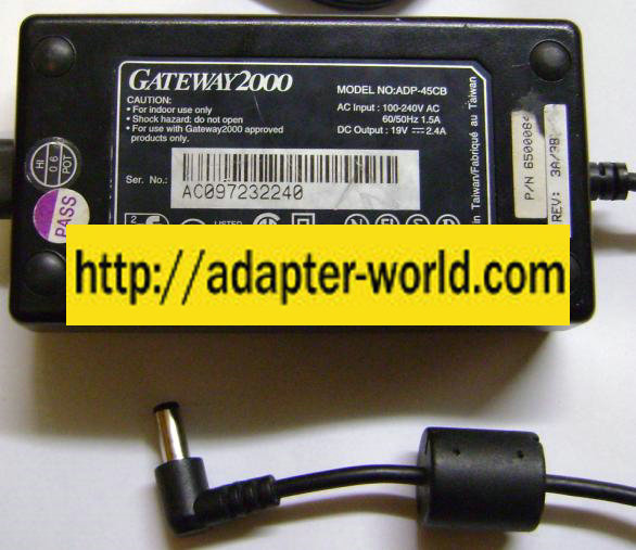 GATEWAY2000 ADP-45CB AC DC ADAPTER 19V 2.4A POWER SUPPLY - Click Image to Close