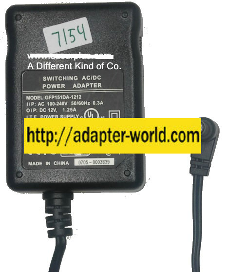 GFP-151DA-1212 AC ADAPTER 12VDC 1.25A New -( )- 2x5.5mm 90 ° 100 - Click Image to Close