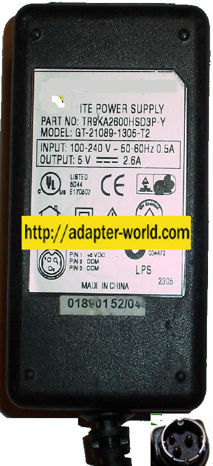 FINECOM GT-21089-1305-T2 AC ADAPTER 5V 2.6A NEW 3PIN DIN POWER - Click Image to Close