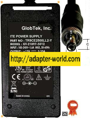 GlobTek GT-21097-5012 Ac Adapter 12Vdc 2.5A New TR9CE2500LL2-Y - Click Image to Close