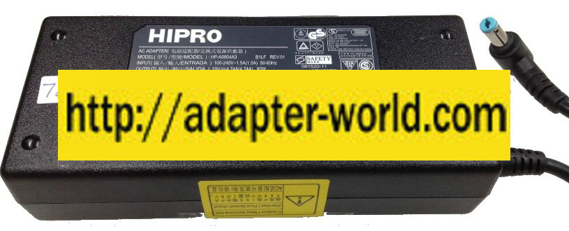 HIPRO HP-A0904A3 AC ADAPTER 19VDC 4.74A 90W New -( )- 1.7x5.5mm 9 - Click Image to Close