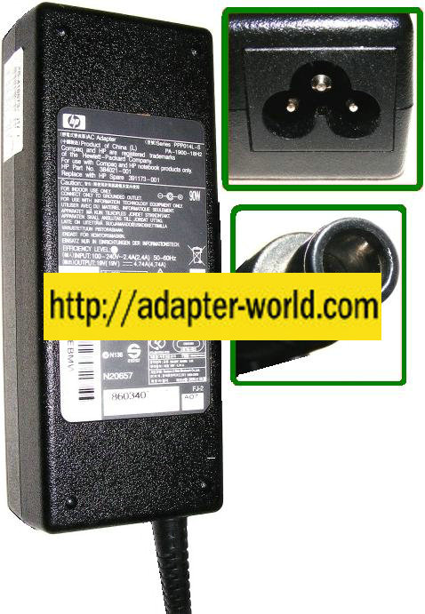 HP 384021-001 Compaq AC Adapter 19VDC 4.7A Laptop Power Supply