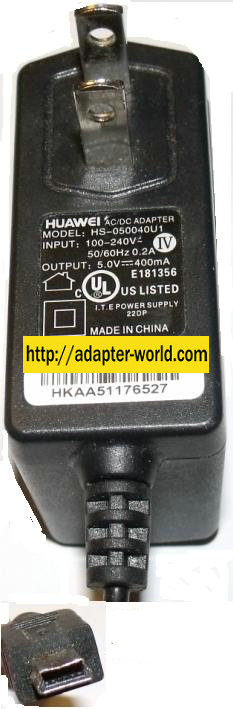 HUAWEI HS-050040U1 AC DC ADAPTER USB CELL PHONE CHARGER 5V 400mA - Click Image to Close