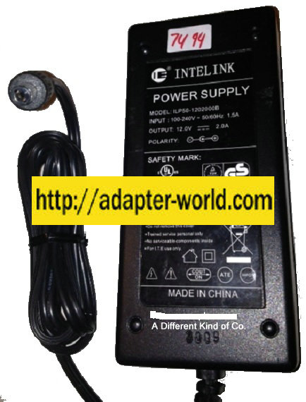 INTELINK ILP50-1202000B AC ADAPTER 12VDC 2A New -( )- 2.3 x 5.3 - Click Image to Close