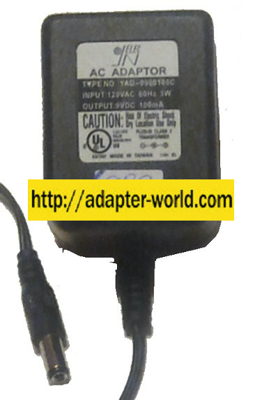 JN YAD-0900100C AC ADAPTER 9VDC 100mA - ---C--- New 2 x 5.5 x