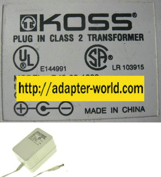 KOSS D48-09-1200 AC ADAPTER 9V DC 1200mA NEW (-) 2x5.4mm 120V - Click Image to Close