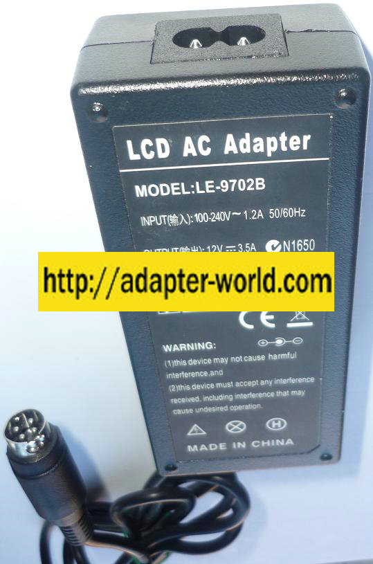 LE-9702B AC ADAPTER 12VDC 3.5A NEW -( ) 4PIN DIN LCD POWER SUPP