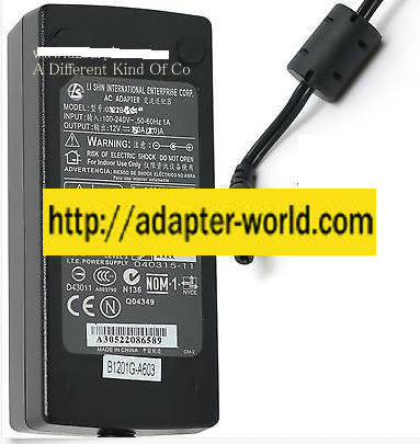 LISHIN 0218B1260 AC ADAPTER 12Vdc 5A -( ) 2.5x5.5mm Power Supply - Click Image to Close