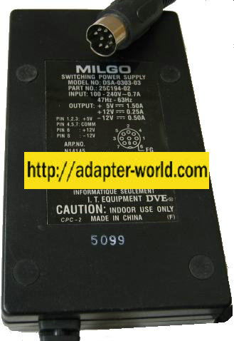 MILGO DSA-0303-03 AC DC ADAPTER 5V 12V -12V 1.5A 0.25A 0.5A - Click Image to Close