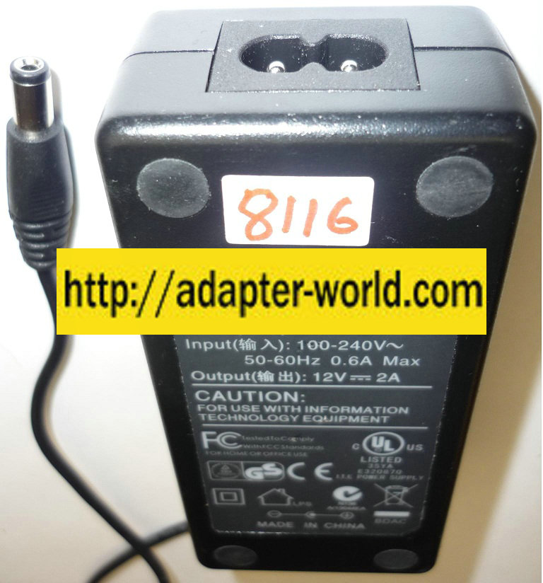 NALIN NLD200120T1 AC ADAPTER 12VDC 2A NEW -( ) 2x5.5mm ROUND BA