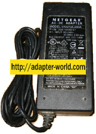 NETGEAR VAN70A-480A AC ADAPTER 48VDC 1.45A -( ) 2.5x5.5mm ITE P - Click Image to Close
