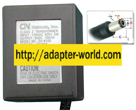 NETCOM DV-9100 AC ADAPTER 9VDC 100mA NEW -( ) 2.5x5.5mm STRAIGH