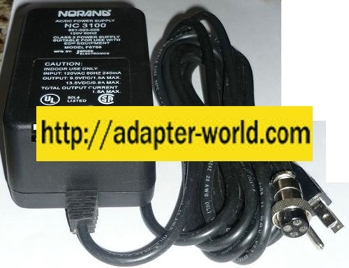 NORAND NC 3100 AC ADAPTER 9VDC 1.5A 4PIN Dual Voltage FEMALE DI - Click Image to Close