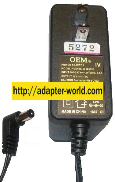 OEM ADS18B-W120150 AC ADAPTER 12VDC 1.5A -( )- 2.5x5.5mm I.T.E. - Click Image to Close