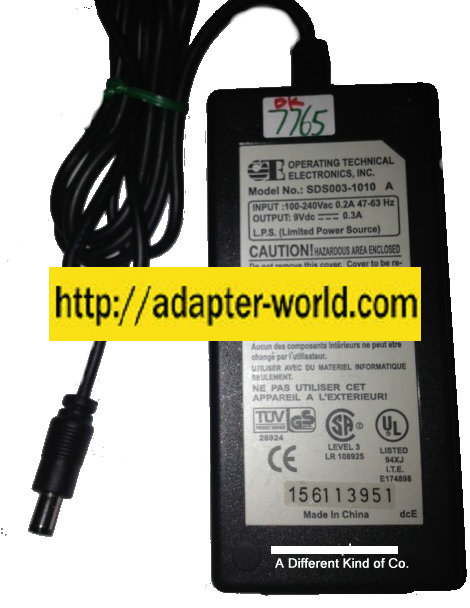 OTP SDS003-1010 A AC ADAPTER 9VDC 0.3A New 2.5 x 5.4 x 9.4 mm S - Click Image to Close