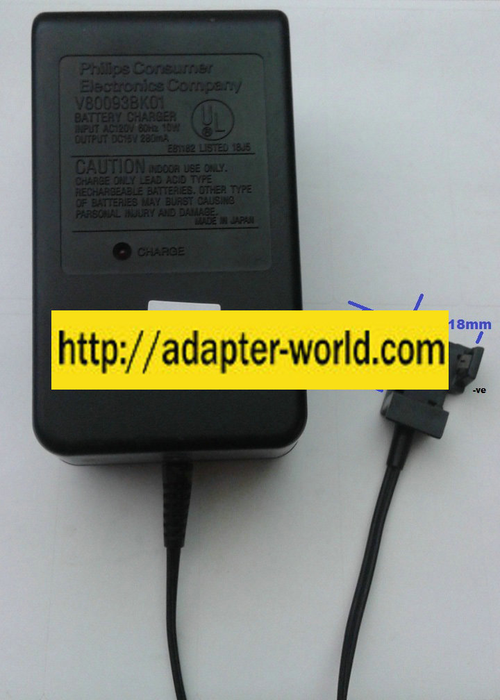 PHILIPS CONSUMER V80093BK01 AC ADAPTER 15VDC 280mA New Direct W - Click Image to Close