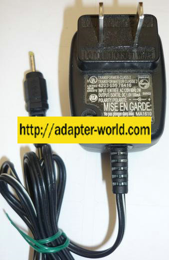 PHILIPS 4203 035 78410 AC ADAPTER 1.6VDC 100mA NEW -( ) 0.7x2.3 - Click Image to Close
