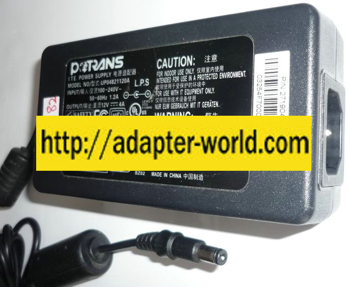 POTRANS UP04821120A AC ADAPTER 12VDC 4A NEW -( ) 2x5.5x9.7mm RO - Click Image to Close