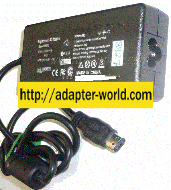 PPP014S REPLACEMENT AC ADAPTER 18.5VDC 4.9A NEW -( ) OVAL SHAPE - Click Image to Close